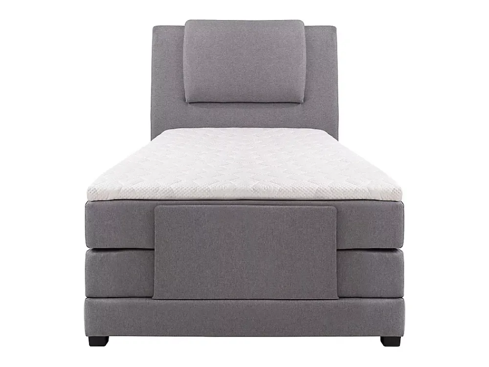 Vente-unique Ensemble complet boxspring tête de lit + sommiers relaxation électrique + matelas + surmatelas - 100 x 200 cm - Tissu - Gris clair* Lit Simple