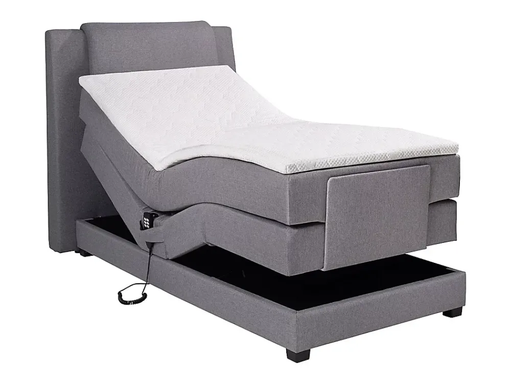 Vente-unique Ensemble complet boxspring tête de lit + sommiers relaxation électrique + matelas + surmatelas - 100 x 200 cm - Tissu - Gris clair* Lit Simple