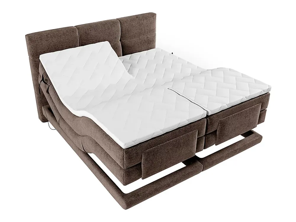 Vente-unique Ensemble complet boxspring tête de lit capitonnée + sommiers relaxation électrique + matelas + surmatelas - 2 x 90 x 200 cm -* Lit Double