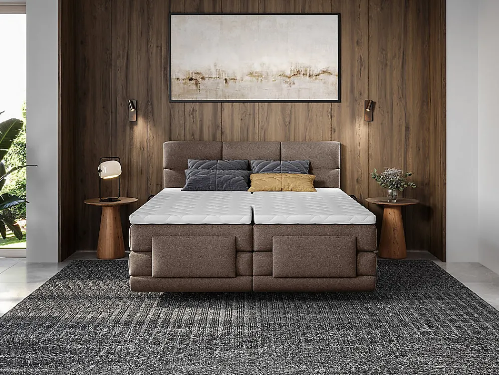Vente-unique Ensemble complet boxspring tête de lit capitonnée + sommiers relaxation électrique + matelas + surmatelas - 2 x 90 x 200 cm -* Lit Double