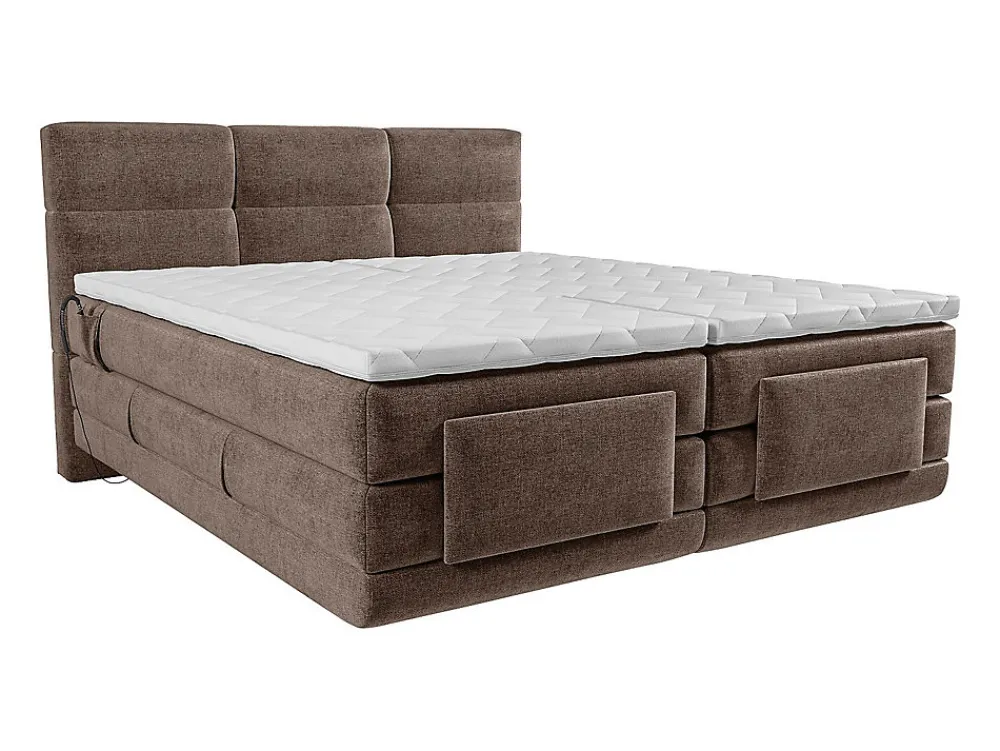 Vente-unique Ensemble complet boxspring tête de lit capitonnée + sommiers relaxation électrique + matelas + surmatelas - 2 x 90 x 200 cm -* Lit Double