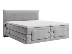 Vente-unique Ensemble complet boxspring tête de lit + sommiers relaxation électrique + matelas + surmatelas - 2 x 90 x 200 cm - Tissu - Gris* Lit Double