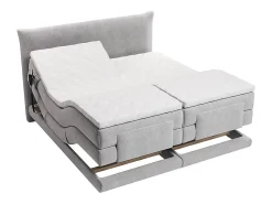 Vente-unique Ensemble complet boxspring tête de lit + sommiers relaxation électrique + matelas + surmatelas - 2 x 90 x 200 cm - Tissu - Gris* Lit Double