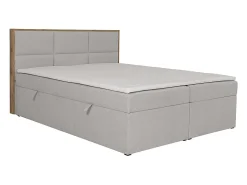 Ensemble complet literie déco tête de lit encadré bois + sommiers coffre + matelas + surmatelas - 160 x 200 cm - Tissu - Gris>Vente-unique Best