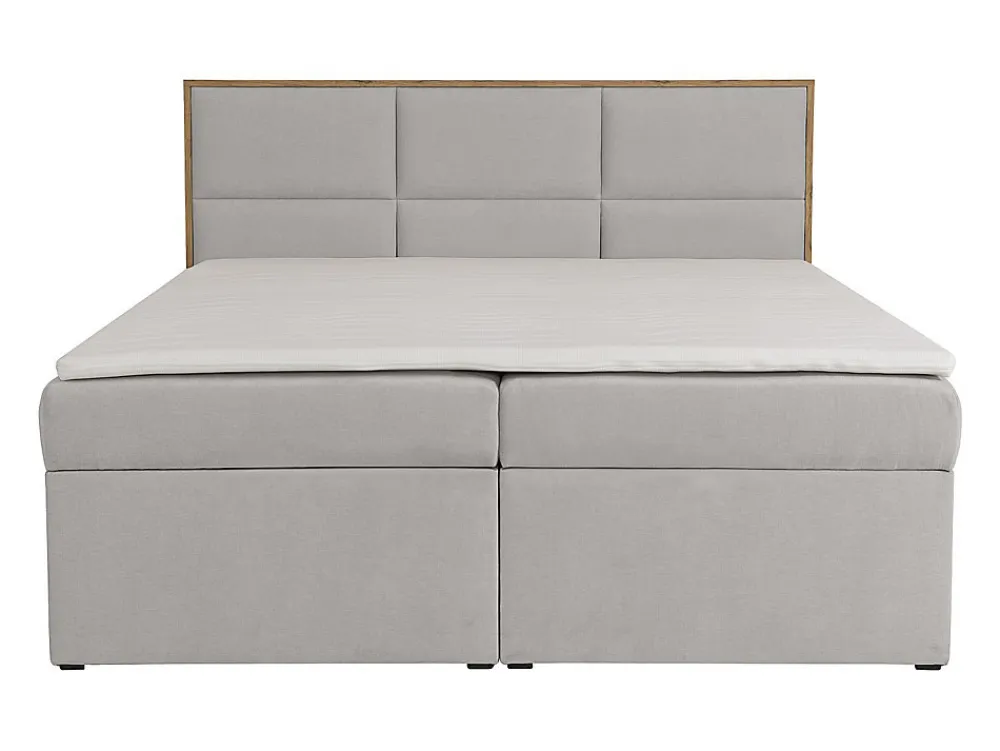 Ensemble complet literie déco tête de lit encadré bois + sommiers coffre + matelas + surmatelas - 160 x 200 cm - Tissu - Gris>Vente-unique Best