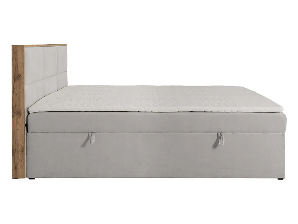 Ensemble complet literie déco tête de lit encadré bois + sommiers coffre + matelas + surmatelas - 160 x 200 cm - Tissu - Gris>Vente-unique Best