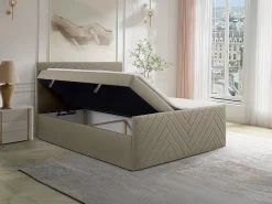 Ensemble complet literie déco tête de lit + sommiers coffre + matelas + surmatelas - 160 x 200 cm - Velours - Taupe - MAKANA de><noscript><img width=
