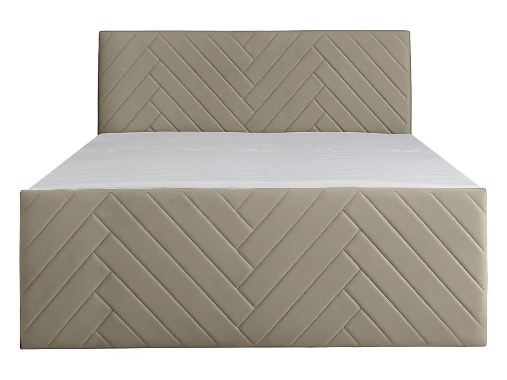 Ensemble complet literie déco tête de lit + sommiers coffre + matelas + surmatelas - 160 x 200 cm - Velours - Taupe - MAKANA de>Vente-unique Outlet