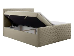 Ensemble complet literie déco tête de lit + sommiers coffre + matelas + surmatelas - 160 x 200 cm - Velours - Taupe - MAKANA de><noscript><img width=