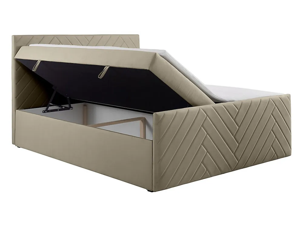 Ensemble complet literie déco tête de lit + sommiers coffre + matelas + surmatelas - 160 x 200 cm - Velours - Taupe - MAKANA de>Vente-unique Outlet
