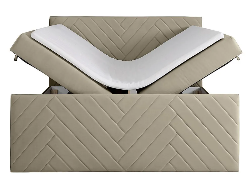 Ensemble complet literie déco tête de lit + sommiers coffre + matelas + surmatelas - 160 x 200 cm - Velours - Taupe - MAKANA de>Vente-unique Outlet