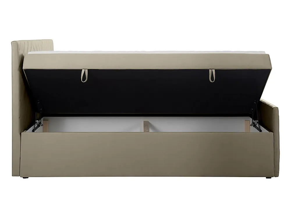 Ensemble complet literie déco tête de lit + sommiers coffre + matelas + surmatelas - 160 x 200 cm - Velours - Taupe - MAKANA de>Vente-unique Outlet
