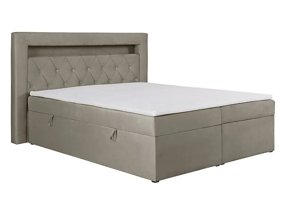 Ensemble complet literie déco tête de lit avec led + sommiers coffre + matelas + surmatelas - 180 x 200 cm - Velours - Taupe ->Vente-unique Hot
