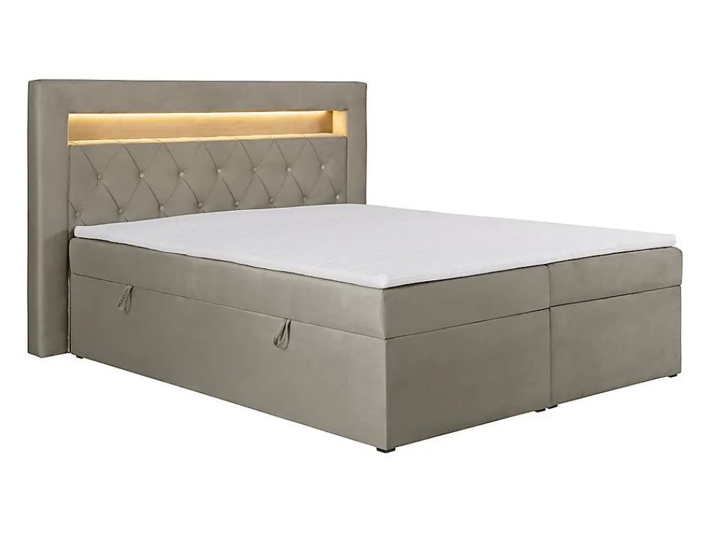 Ensemble complet literie déco tête de lit avec led + sommiers coffre + matelas + surmatelas - 180 x 200 cm - Velours - Taupe ->Vente-unique Hot