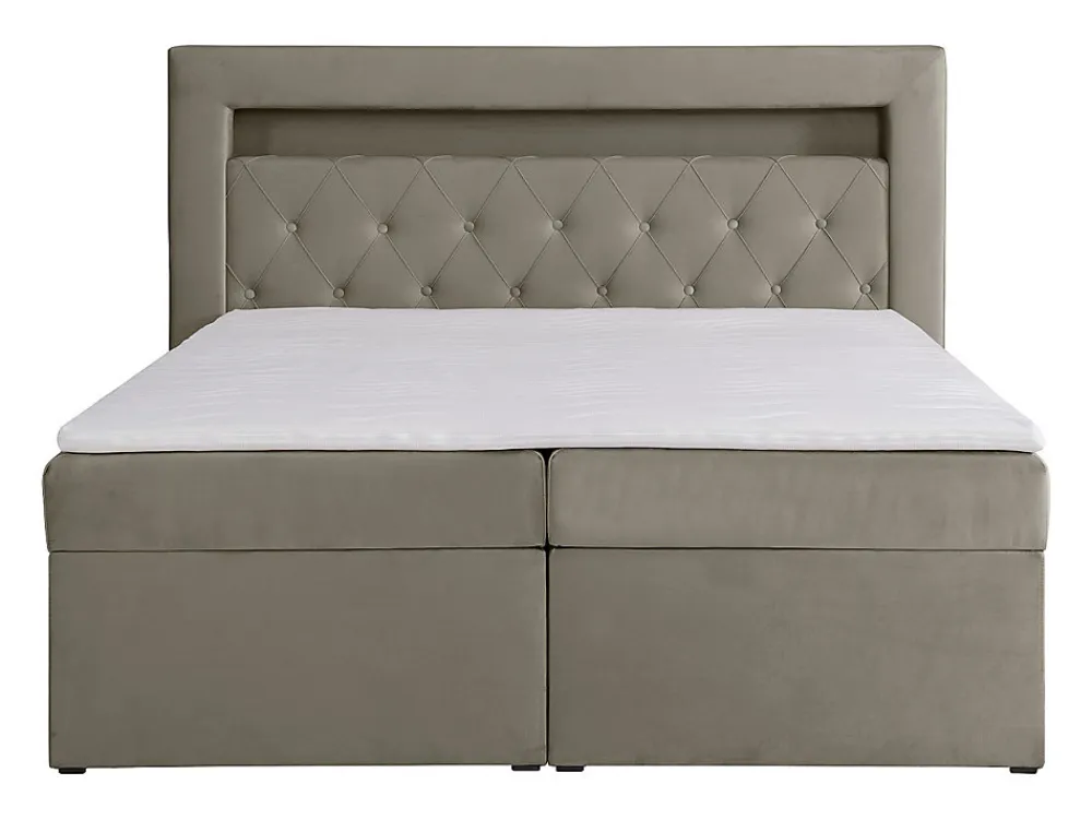 Ensemble complet literie déco tête de lit avec led + sommiers coffre + matelas + surmatelas - 180 x 200 cm - Velours - Taupe ->Vente-unique Hot