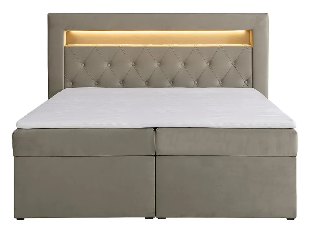 Ensemble complet literie déco tête de lit avec led + sommiers coffre + matelas + surmatelas - 180 x 200 cm - Velours - Taupe ->Vente-unique Hot