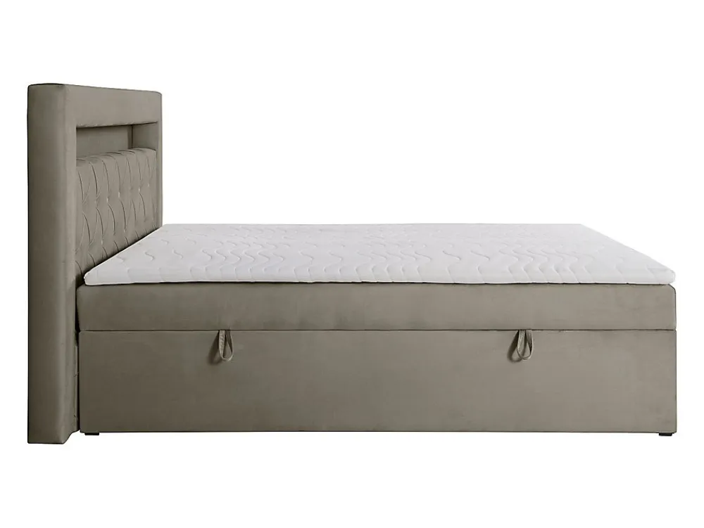 Ensemble complet literie déco tête de lit avec led + sommiers coffre + matelas + surmatelas - 180 x 200 cm - Velours - Taupe ->Vente-unique Hot