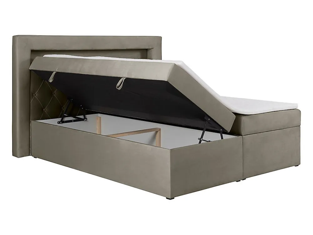 Ensemble complet literie déco tête de lit avec led + sommiers coffre + matelas + surmatelas - 180 x 200 cm - Velours - Taupe ->Vente-unique Hot
