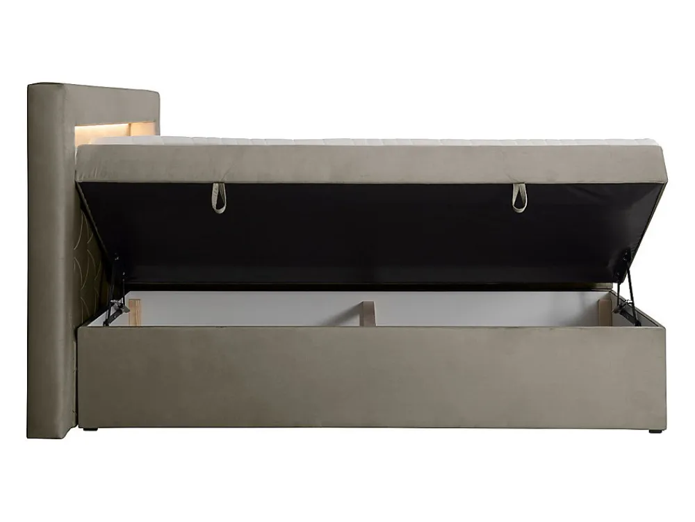 Ensemble complet literie déco tête de lit avec led + sommiers coffre + matelas + surmatelas - 180 x 200 cm - Velours - Taupe ->Vente-unique Hot