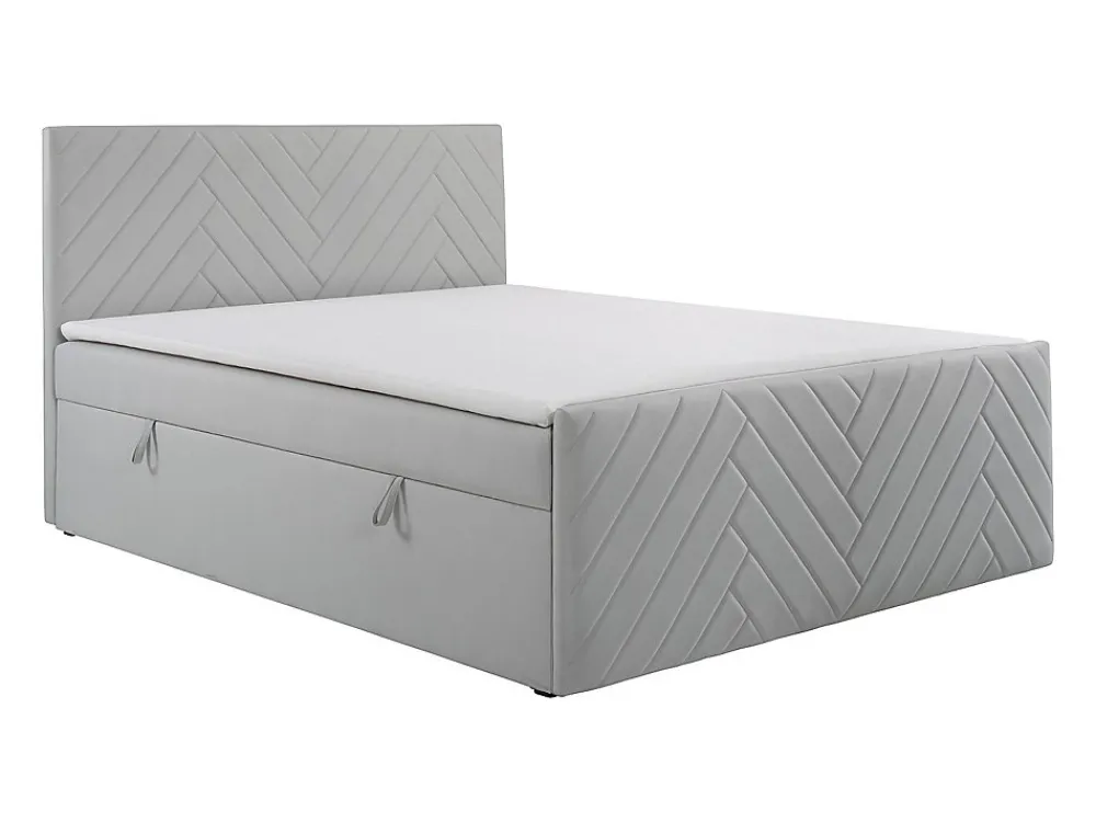 Ensemble complet literie déco tête de lit + sommiers coffre + matelas + surmatelas - 180 x 200 cm - Velours - Gris clair - MAKANA>Vente-unique Hot