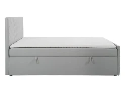 Ensemble complet literie déco tête de lit + sommiers coffre + matelas + surmatelas - 180 x 200 cm - Velours - Gris clair - MAKANA><noscript><img width=