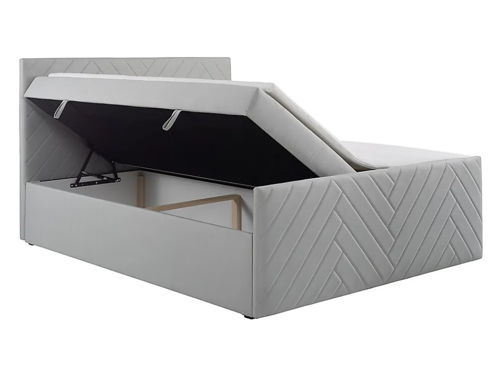 Ensemble complet literie déco tête de lit + sommiers coffre + matelas + surmatelas - 180 x 200 cm - Velours - Gris clair - MAKANA>Vente-unique Hot