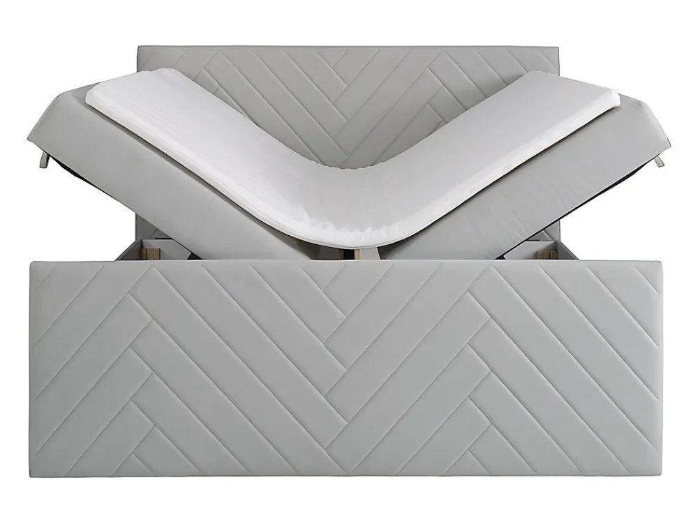Ensemble complet literie déco tête de lit + sommiers coffre + matelas + surmatelas - 180 x 200 cm - Velours - Gris clair - MAKANA>Vente-unique Hot