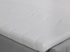 Ensemble complet literie déco tête de lit + sommiers coffre + matelas + surmatelas - 180 x 200 cm - Velours - Gris clair - MAKANA><noscript><img width=
