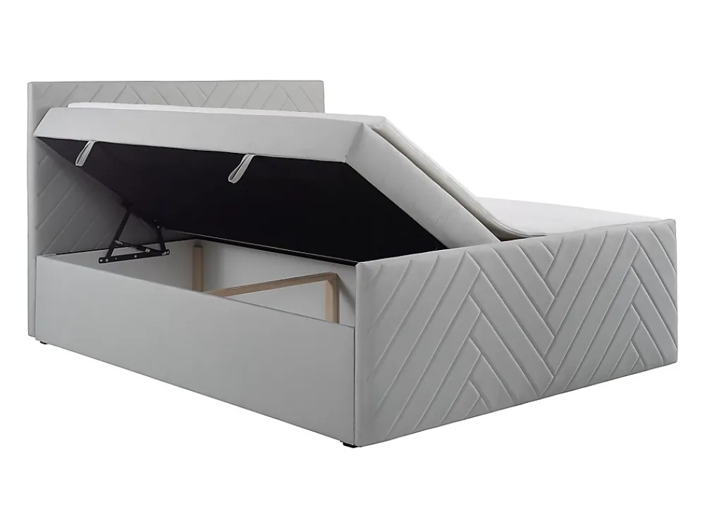 Vente-unique Ensemble complet literie déco tête de lit + sommiers coffre + matelas + surmatelas - 160 x 200 cm - Velours - Gris clair - MAKANA* Lit Avec Rangement