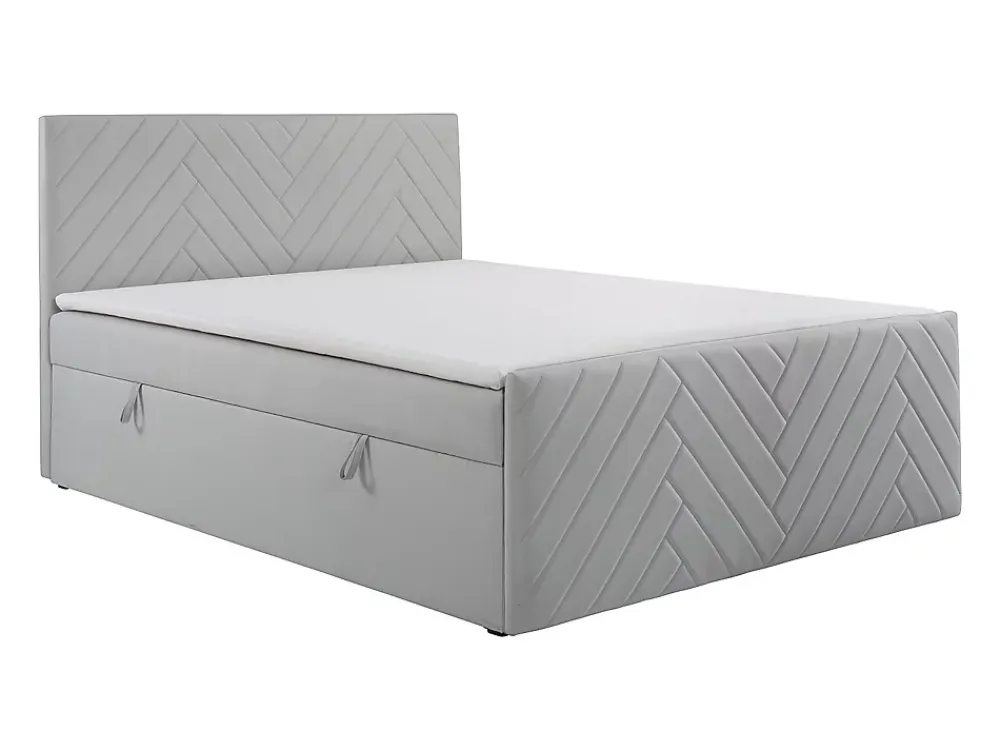 Vente-unique Ensemble complet literie déco tête de lit + sommiers coffre + matelas + surmatelas - 160 x 200 cm - Velours - Gris clair - MAKANA* Lit Avec Rangement