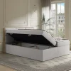 Vente-unique Ensemble complet literie déco tête de lit encadré bois + sommiers coffre + matelas + surmatelas - 180 x 200 cm - Tissu - Gris* Lit Avec Rangement
