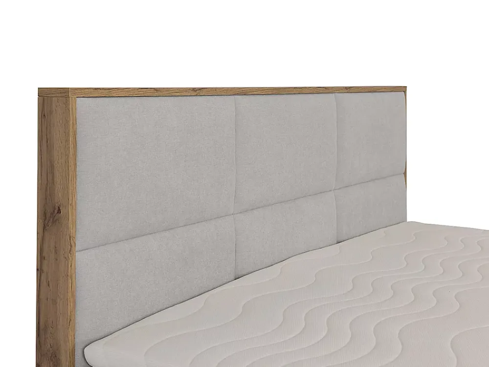 Vente-unique Ensemble complet literie déco tête de lit encadré bois + sommiers coffre + matelas + surmatelas - 180 x 200 cm - Tissu - Gris* Lit Avec Rangement