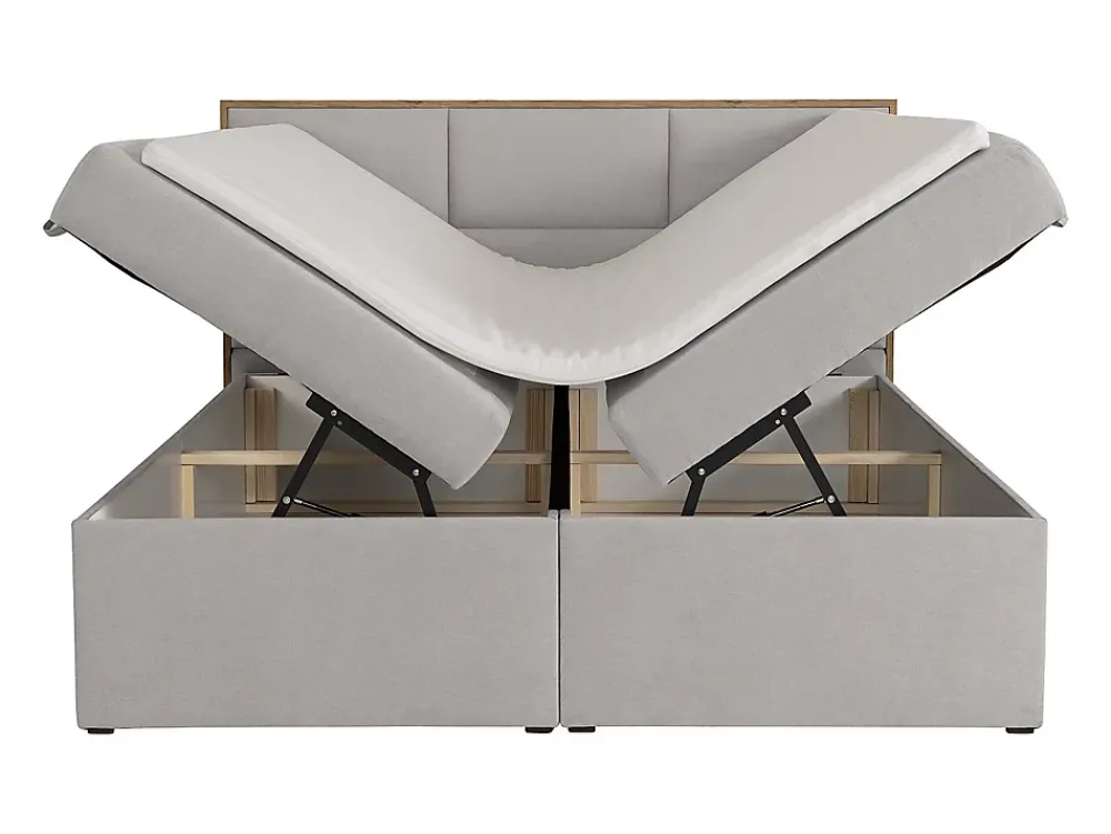 Vente-unique Ensemble complet literie déco tête de lit encadré bois + sommiers coffre + matelas + surmatelas - 180 x 200 cm - Tissu - Gris* Lit Avec Rangement