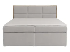 Vente-unique Ensemble complet literie déco tête de lit encadré bois + sommiers coffre + matelas + surmatelas - 180 x 200 cm - Tissu - Gris* Lit Avec Rangement