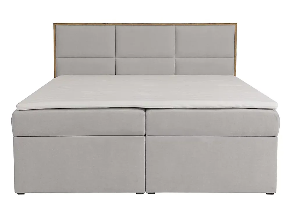 Vente-unique Ensemble complet literie déco tête de lit encadré bois + sommiers coffre + matelas + surmatelas - 180 x 200 cm - Tissu - Gris* Lit Avec Rangement