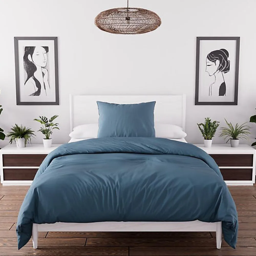 Ensemble couette et parure 5 Pièces BOHEME bleu canard pour lit en 90x190 cm, par>Soleil D'Ocre Discount