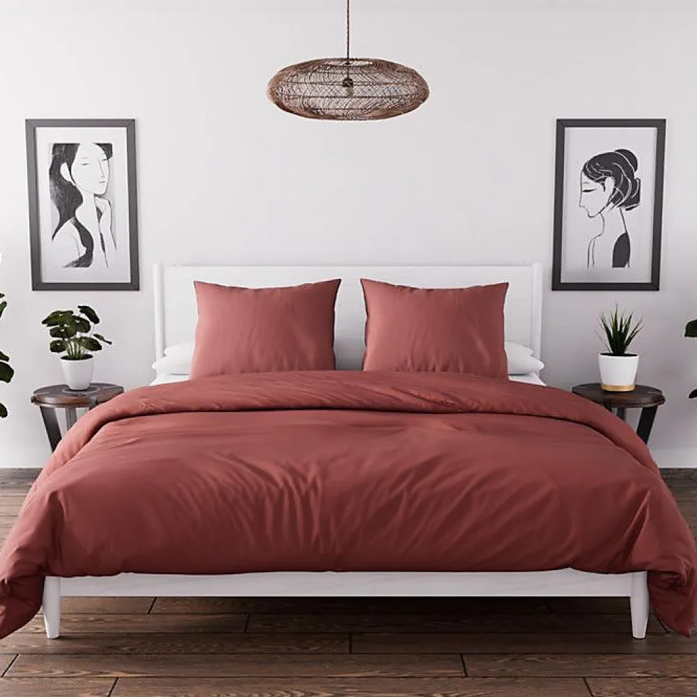 Ensemble couette et parure 7 Pièces BOHEME brique pour lit en 140x190 cm, par>Soleil D'Ocre Hot
