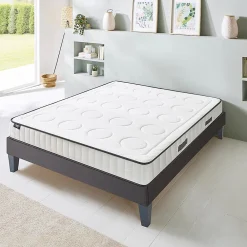 Ensemble Cristal 140x200 cm Matelas Mousse + Sommier Bois><noscript><img width=