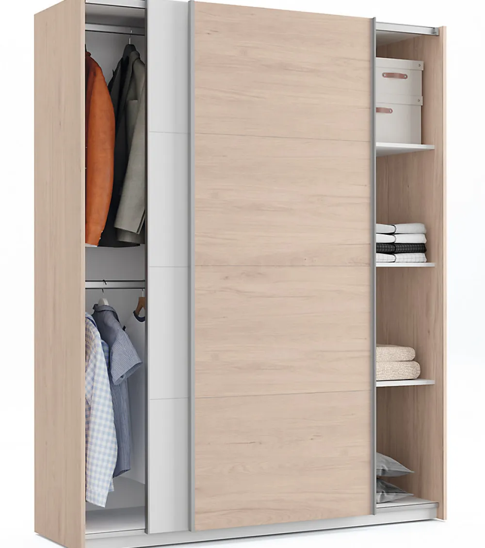 Ensemble de chambre à coucher adulte coloris effet bois / blanc ( Armoire + 2 chevets et tête de lit )>Pegane Outlet