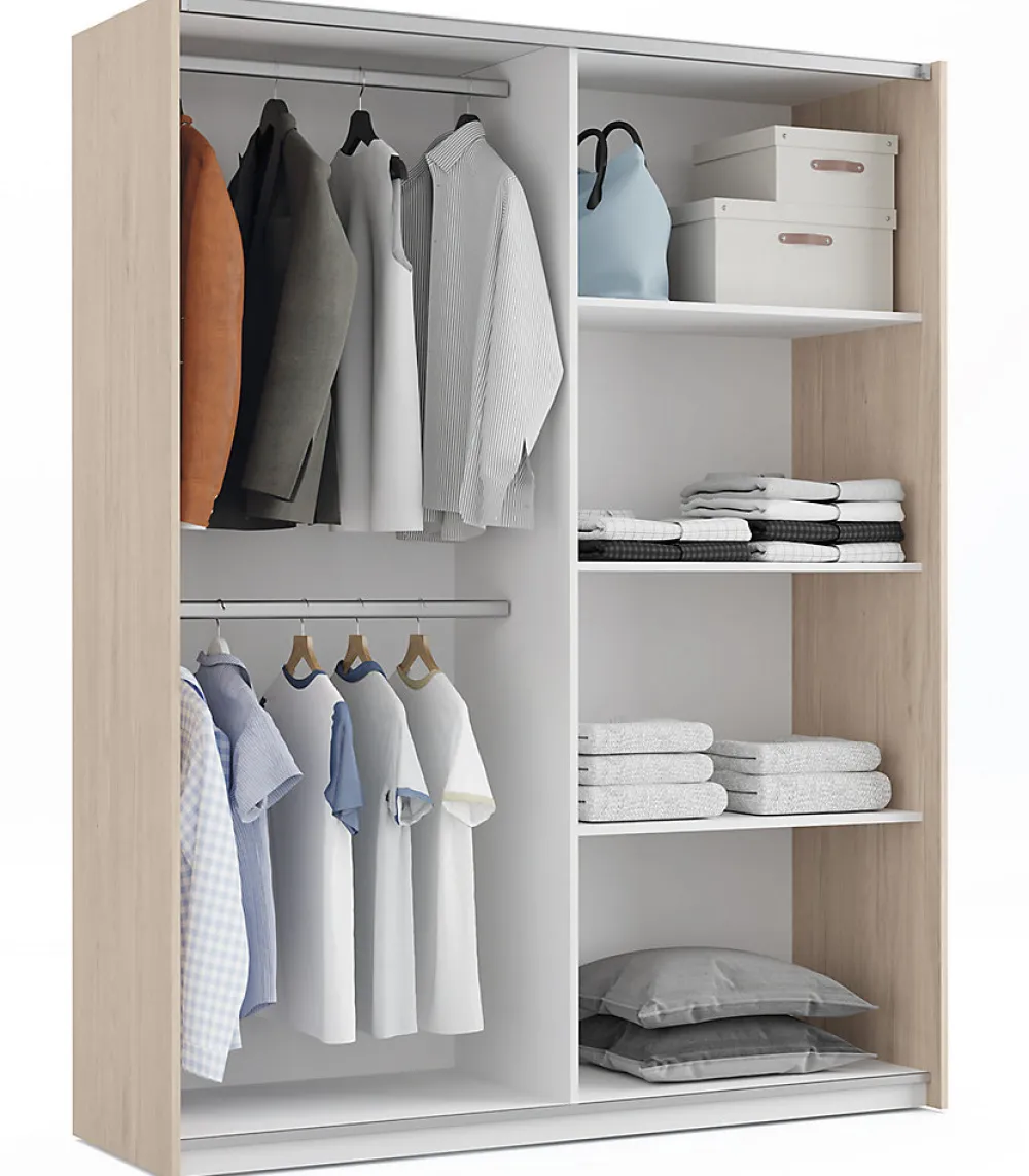 Ensemble de chambre à coucher adulte coloris effet bois / blanc ( Armoire + 2 chevets et tête de lit )>Pegane Outlet