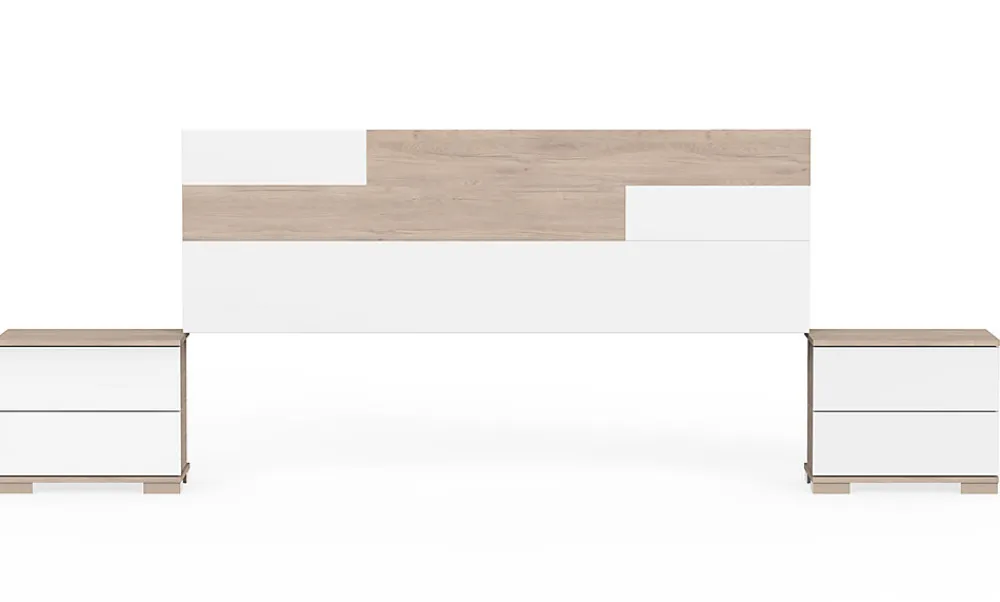 Ensemble de chambre à coucher adulte coloris effet bois / blanc ( Armoire + 2 chevets et tête de lit )>Pegane Outlet