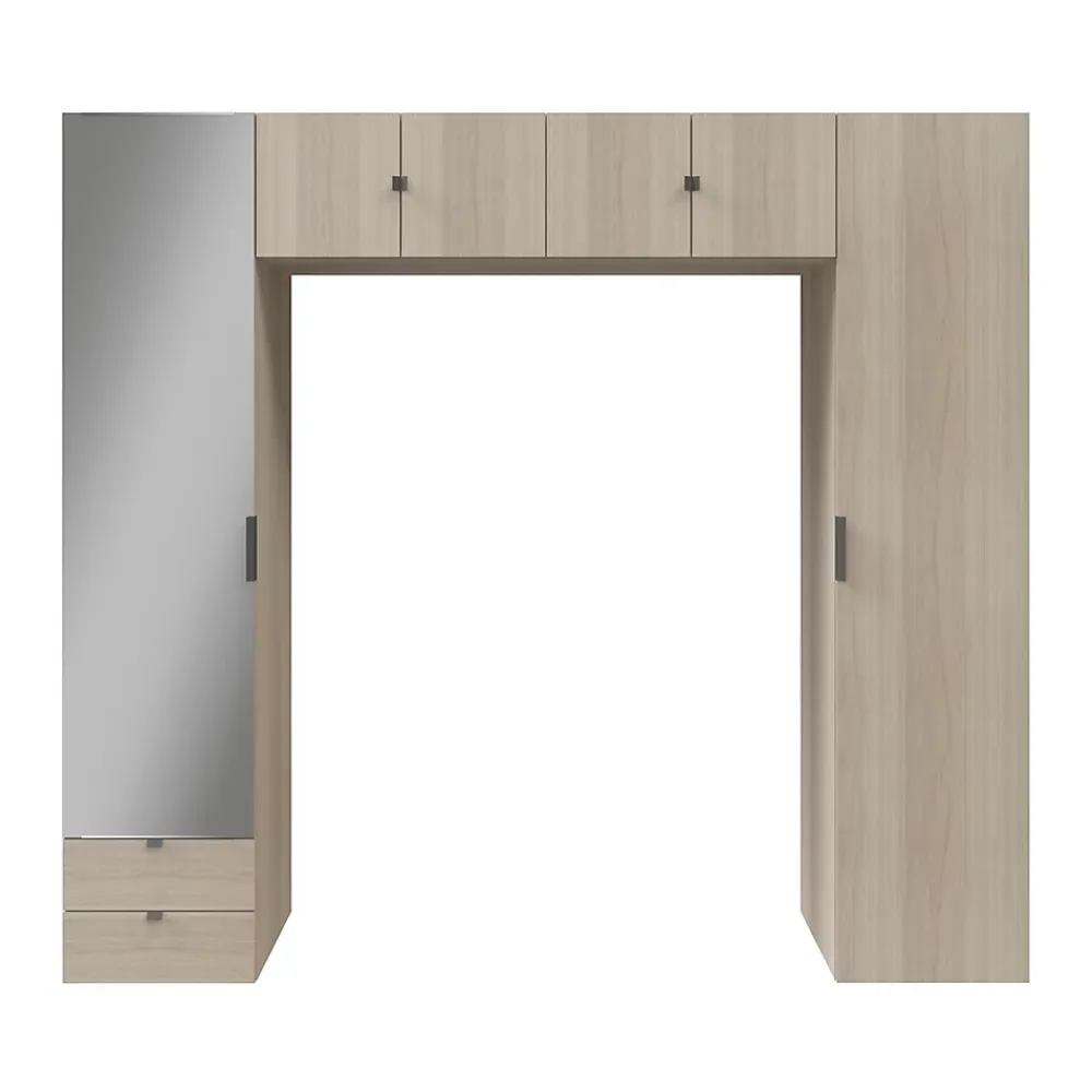 GoodHome Ensemble de colonnes et caissons suspendus effet chêne avec miroir Atomia H. 225 x L. 250 x P. 47 cm* Tête De Lit