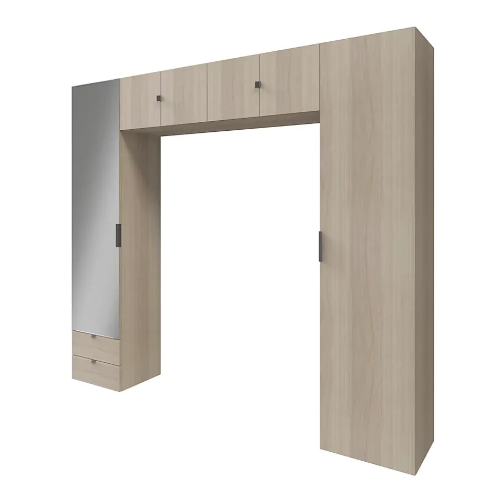 GoodHome Ensemble de colonnes et caissons suspendus effet chêne avec miroir Atomia H. 225 x L. 250 x P. 47 cm* Tête De Lit