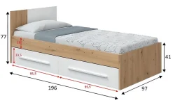 Ensemble de lit avec tête de lit et deux tiroirs en mélamine coloris blanc - Longueur 196 x Profondeur 97 x Hauteur 77 cm>Pegane