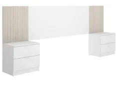 Ensemble de Tête de lit avec 2 tables de chevet de 2 tiroirs coloris imitation lamelles, blanc>Pegane Sale
