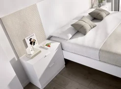 Ensemble de Tête de lit avec 2 tables de chevet de 2 tiroirs coloris imitation lamelles, blanc><noscript><img width=