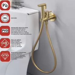 Poalgi Ensemble douchette hygiénique WC SKY BATH or brossé PVD Inox S304 série HARMONY* Nettoyant Pour Wc