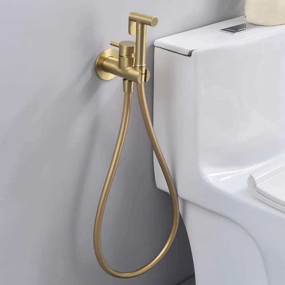 Poalgi Ensemble douchette hygiénique WC SKY BATH or brossé PVD Inox S304 série HARMONY* Nettoyant Pour Wc