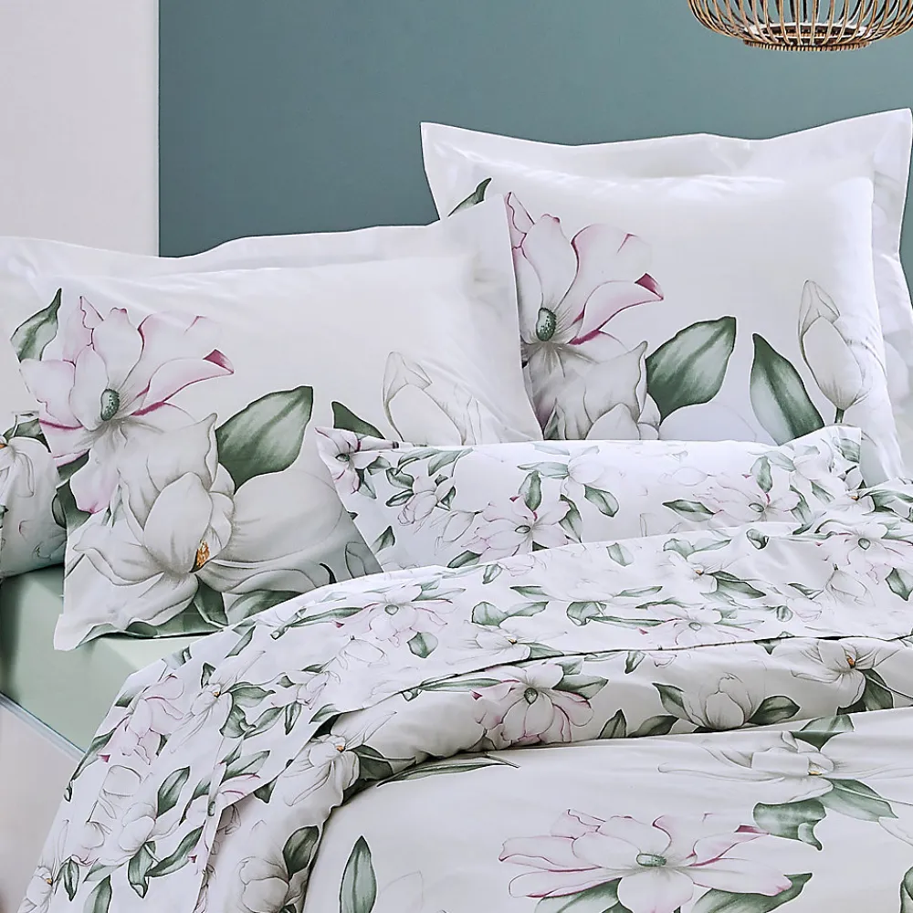 Ensemble drap plat et 2 taies Magnolia Sauge (240x310 cm - Blanc)>Tradilinge Discount
