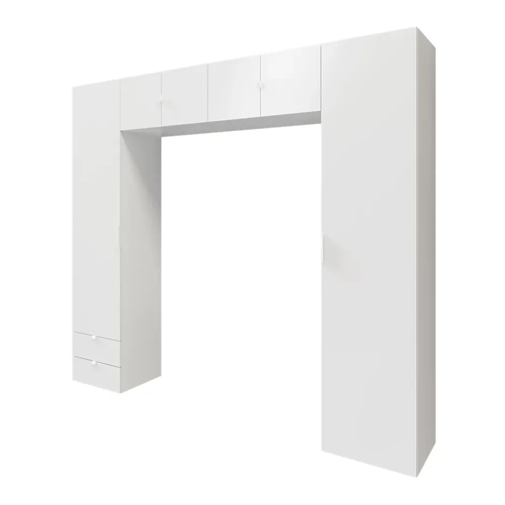 GoodHome Ensemble en arche colonnes portes battantes et caissons suspendus blancs Atomia H. 225 x L. 250 x P. 47 cm* Tête De Lit